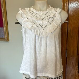 Eyelet Accented White Sleeveless T by DESIGN history.   Size M